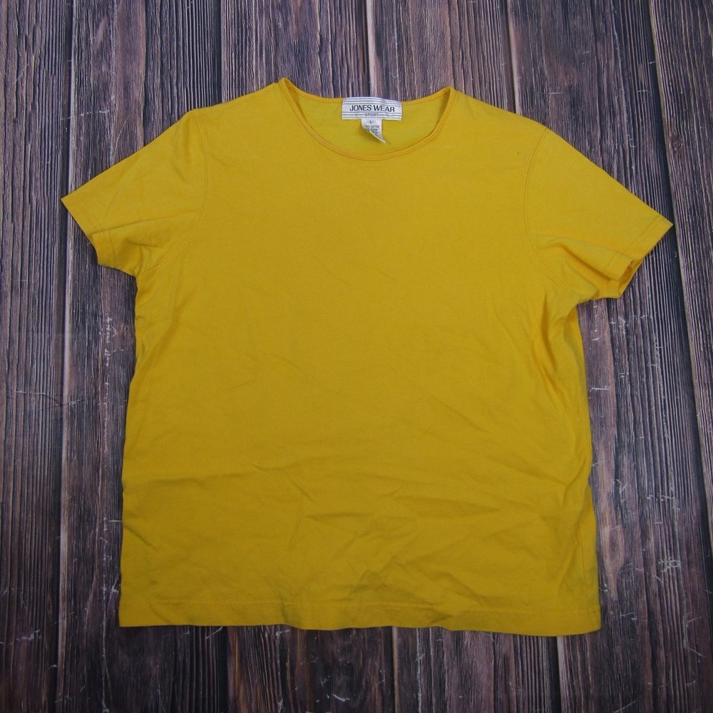 Jones Wear Sport Shirt Womens Large Yellow Short Sleeve Crew Neck Cotton Tee